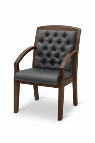 Кресло посетителя Граф с утяжкой натуральная кожа / черная/ дерево венге