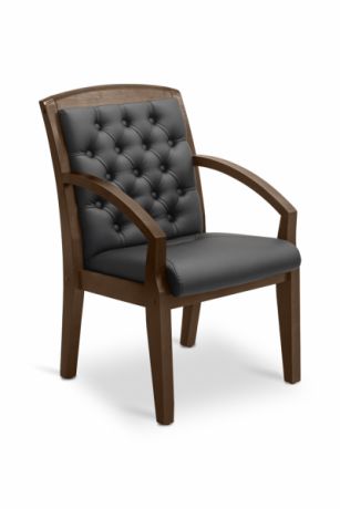 Кресло посетителя Граф с утяжкой экокожа премиум / темно-серая CN1118/дерево - тёмный орех аида