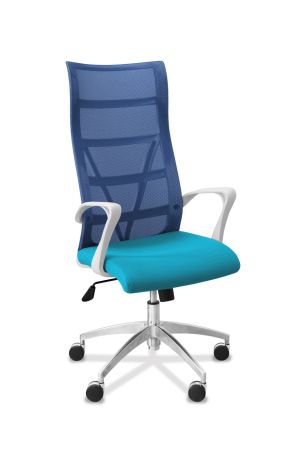 Кресло Топ X белый каркас сетка/ткань TW / синяя/голубая