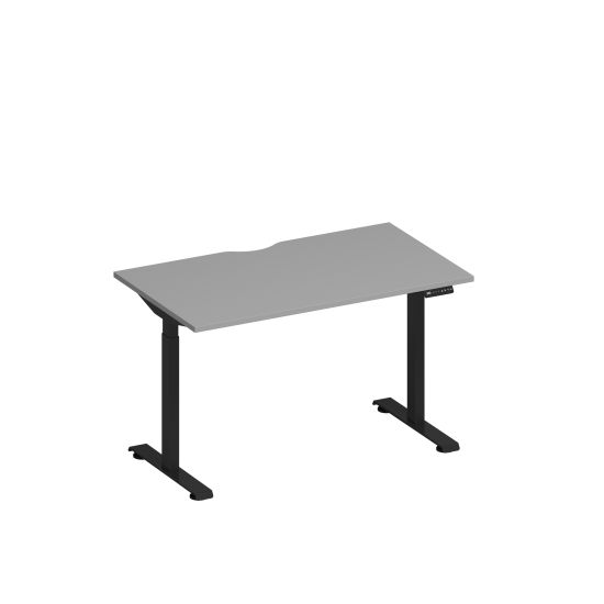 Стол письменный на электроприводе с вырезом серый / черный гладкий