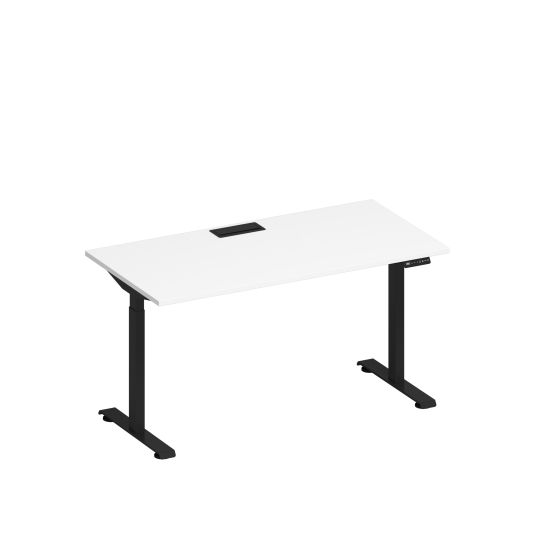 Стол письменный на электроприводе с заглушкой белый премиум / черный гладкий