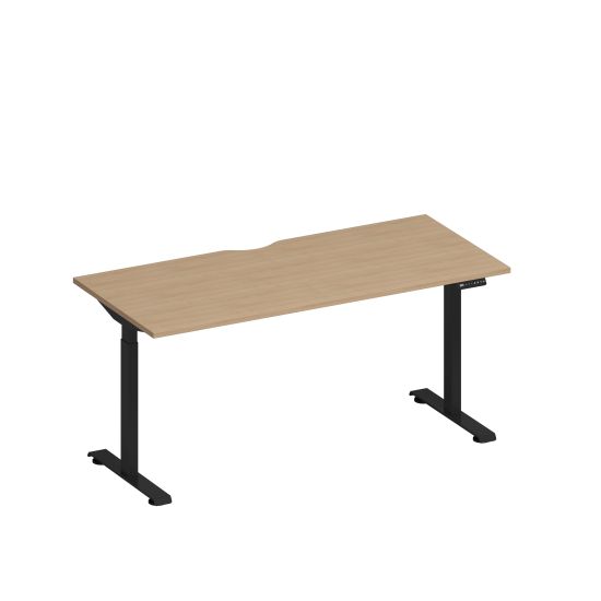 Стол письменный на электроприводе с вырезом натуральный дуб / черный гладкий
