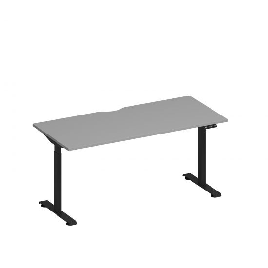 Стол письменный на электроприводе с вырезом серый / черный гладкий