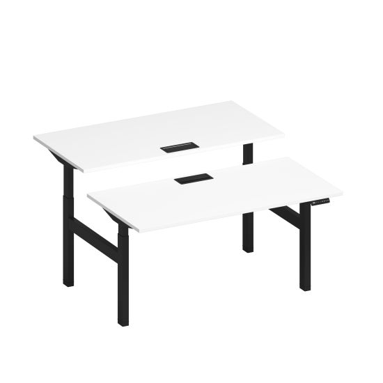 Рабочая станция на электроприводе с заглушками белый премиум / черный гладкий