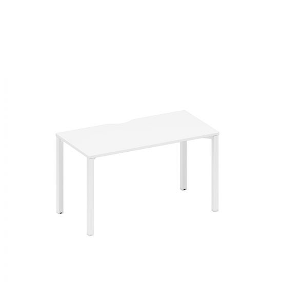 Стол письменный на металлокаркасе, столешница с вырезом белый премиум / белый гладкий